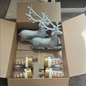Silver Reindeer and Gold Ornament Set
